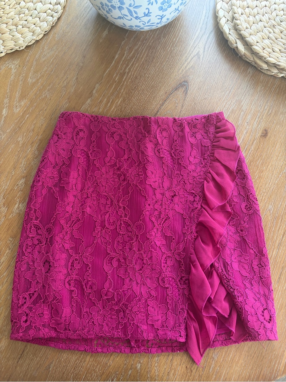 Lovers + Friends Fuchsia Lace Ruffle Mini Skirt